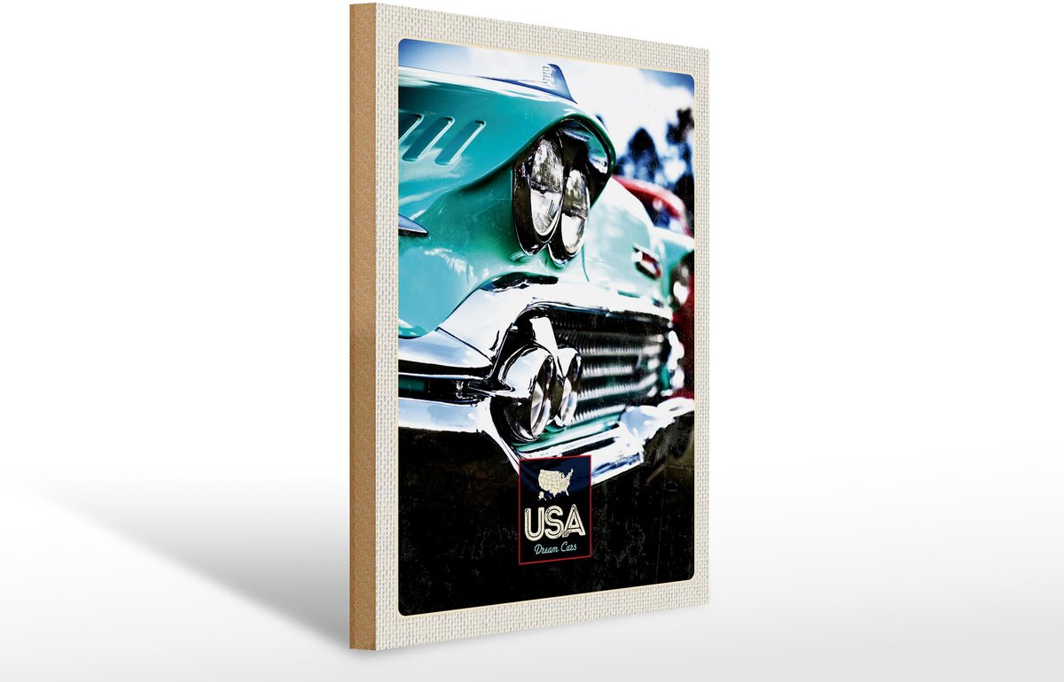Holzschild Reise 30x40cm Amerika Oldtimer Amerika grün