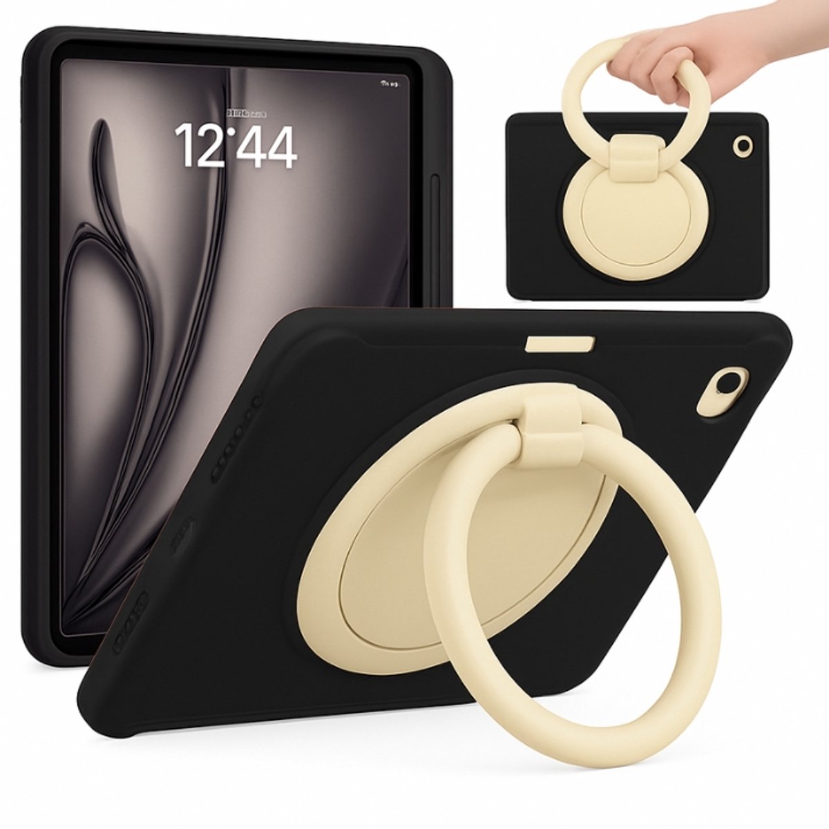 iPad Air 4-5 en iPad Pro 11 10.9 inch (2018–2022) – Schokbestendig Hoesje met riem -donkerblauw- creme