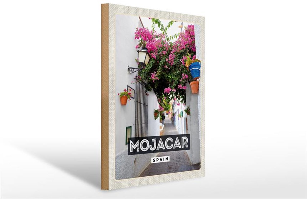 Holzschild Reise 30x40cm Mojacar Spain Spanien Blumen Geschenk