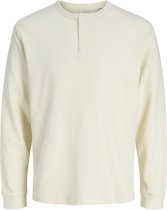 LVCBL Henley Overhemd voor heren, met lange mouwen, vrijetijdshemd, linnen overhemd, regular fit, 02, wit, L