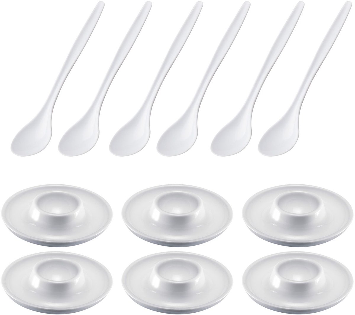 Westmark 6 eierdopjes, rond, ø10 cm + 6 eierlepels 14,5 cm, hoogwaardige kunststof, Punto, wit, 206222E6