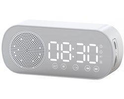 Digitale Wekker - Bluetooth Speaker - Premium Wekker - met LED Spiegeldisplay - Twee alarmen met hoog volume - Digitale Wekkerradio - Wit