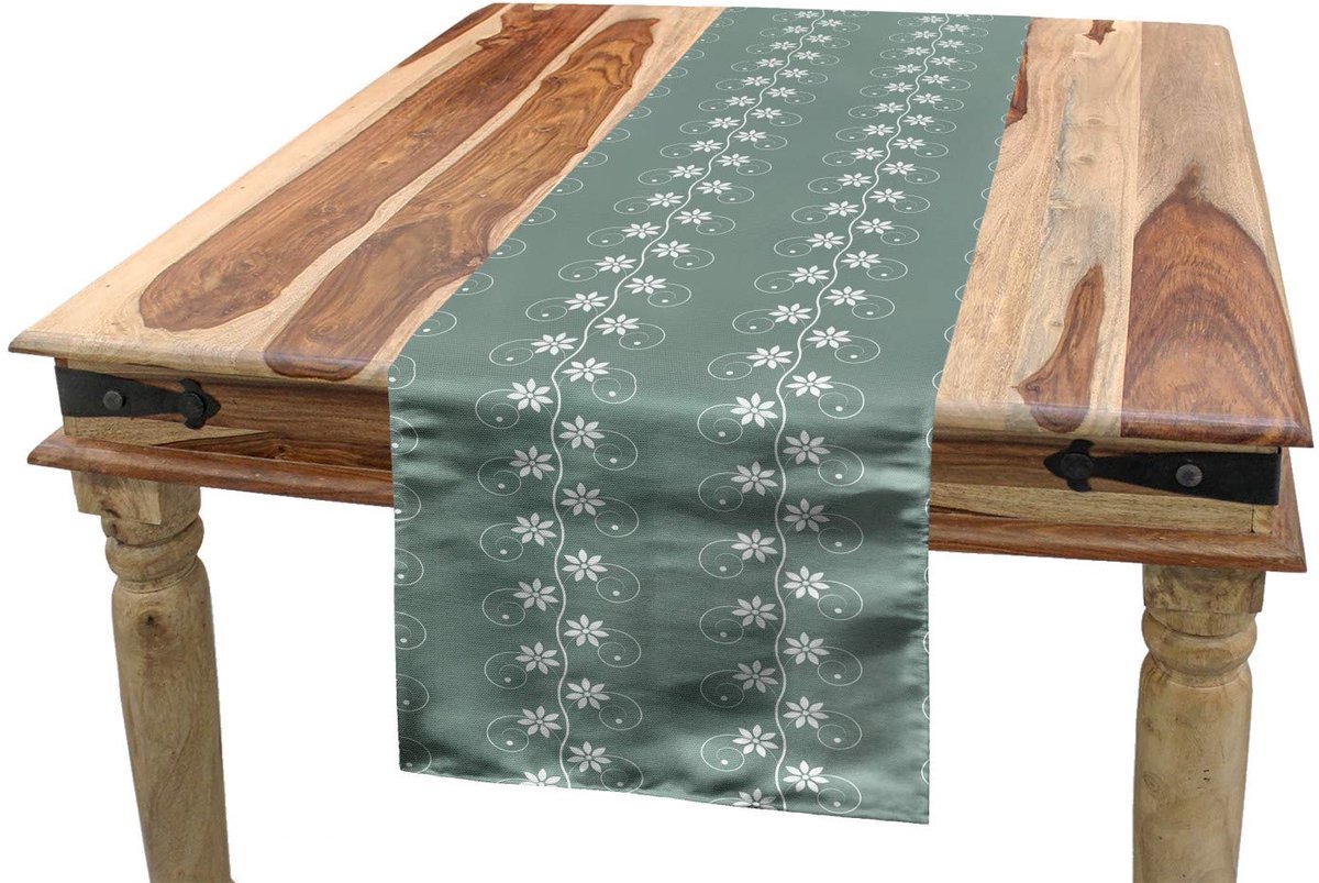 ABAKUHAUS Lentetafel-loper – 40x180 cm – Polyester, saliegroen en wit