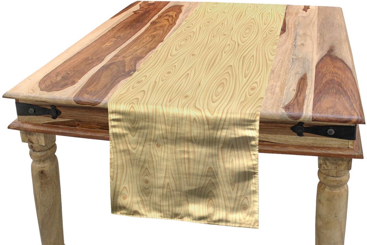 ABAKUHAUS Tafel-loper – crème, houttextuur, 40×180 cm, machinewasbaar