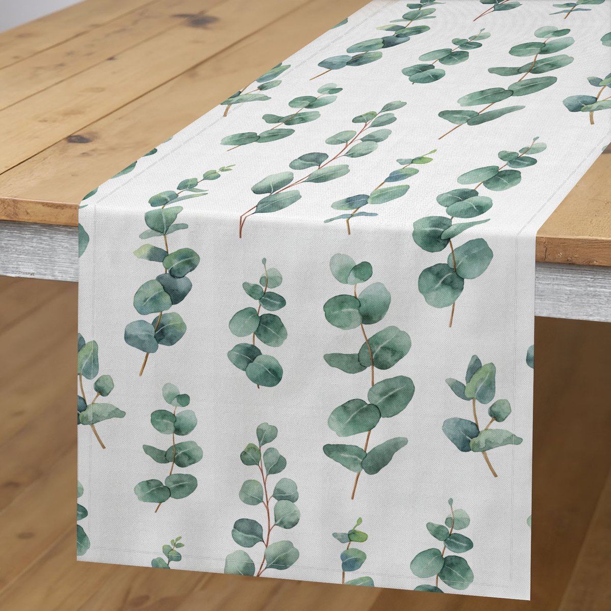 ABAKUHAUS eucalyptus-tafelrok – aquarel-ontwerp – 40×225 cm