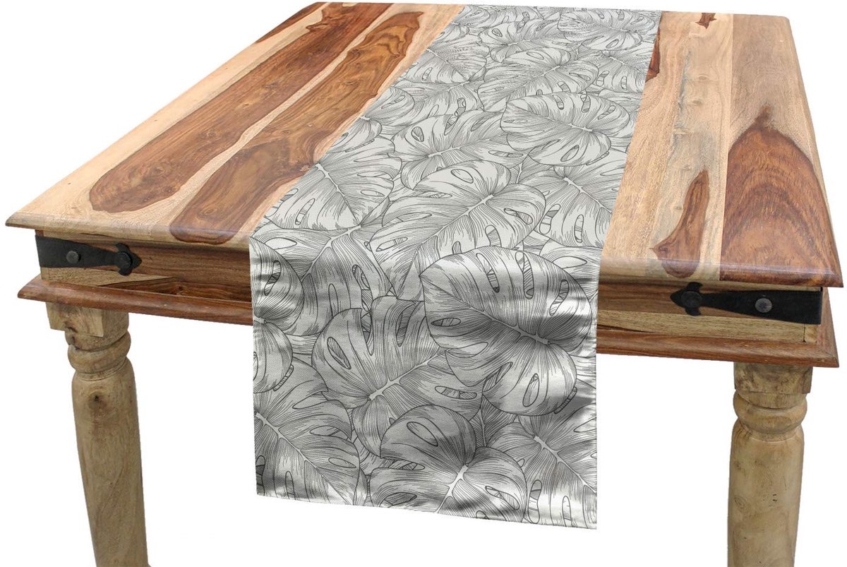 ABAKUHAUS Tropische tafelrunner – Jungle-look, 40x180 cm, Grijs