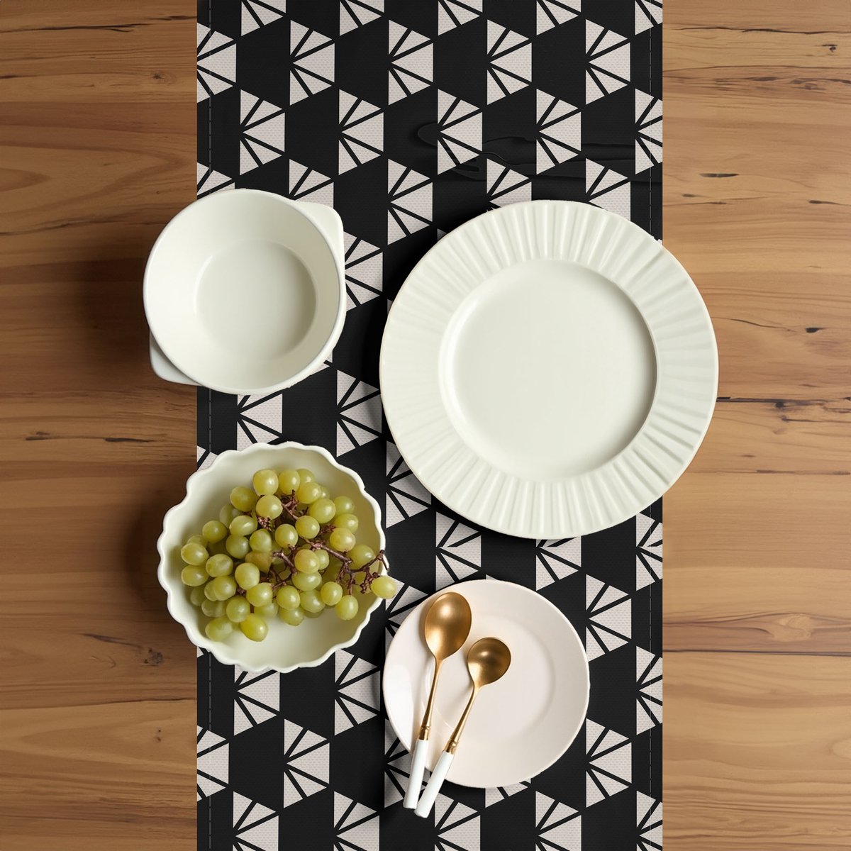ABAKUHAUS Tafelrok – Geometrische driehoeken – 40x180 cm – antracietgrijs