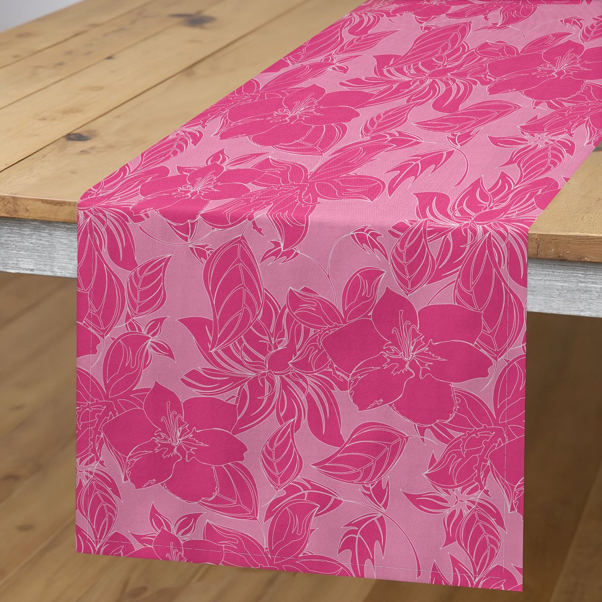 ABAKUHAUS Bloemen-tafelrunner – Roze, 40×180 cm, rechthoekig, polyester