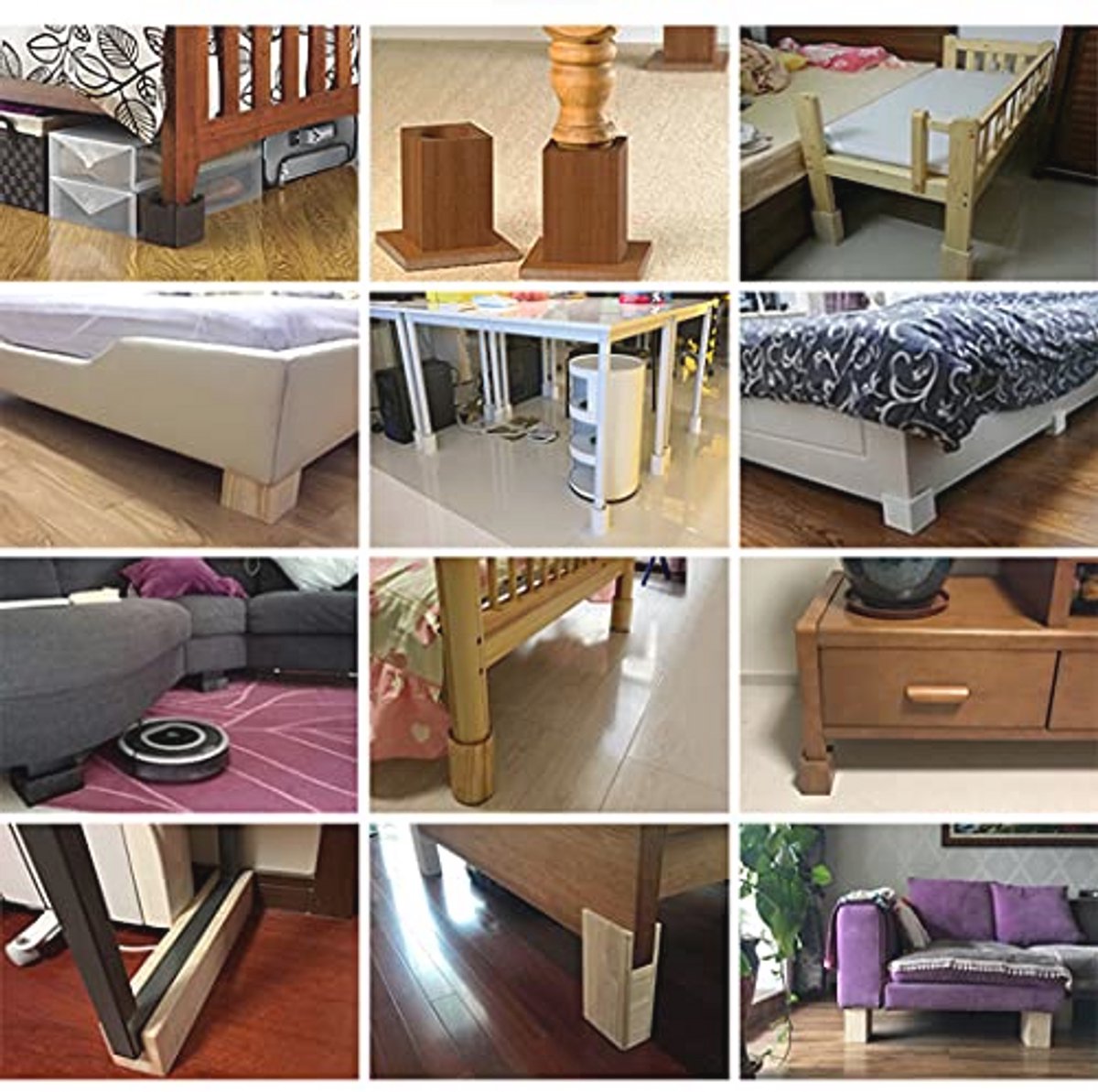 Massief houten meubelverhogers, set van 4 L-vormige bedtafel, kast, bank, beenlifters, doe-het-zelf meubelverhogers, 5 cm, kleur, 3 cm