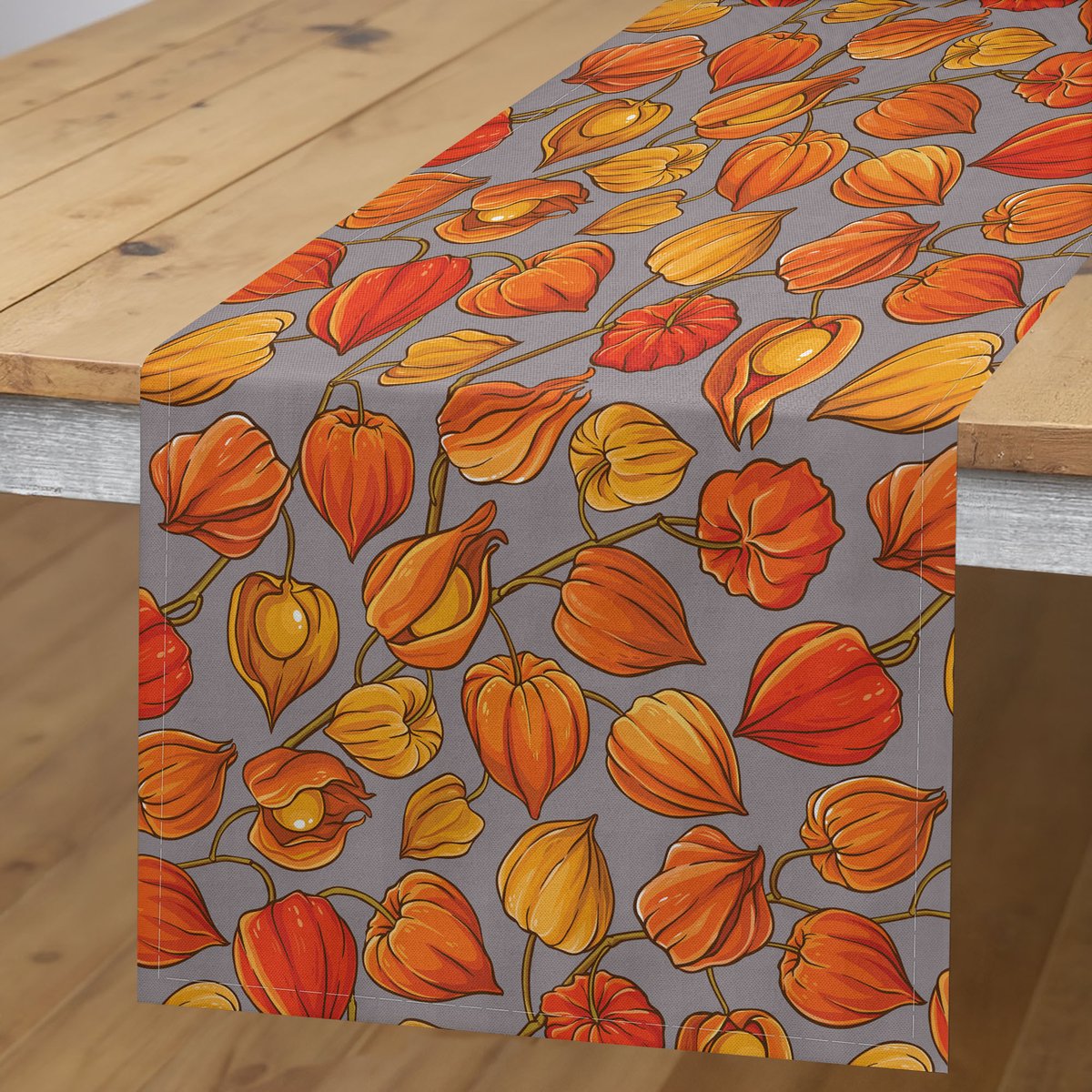 ABAKUHAUS Herfst-tafelloper – taupe/grijs/vermiljoen, 40×300 cm