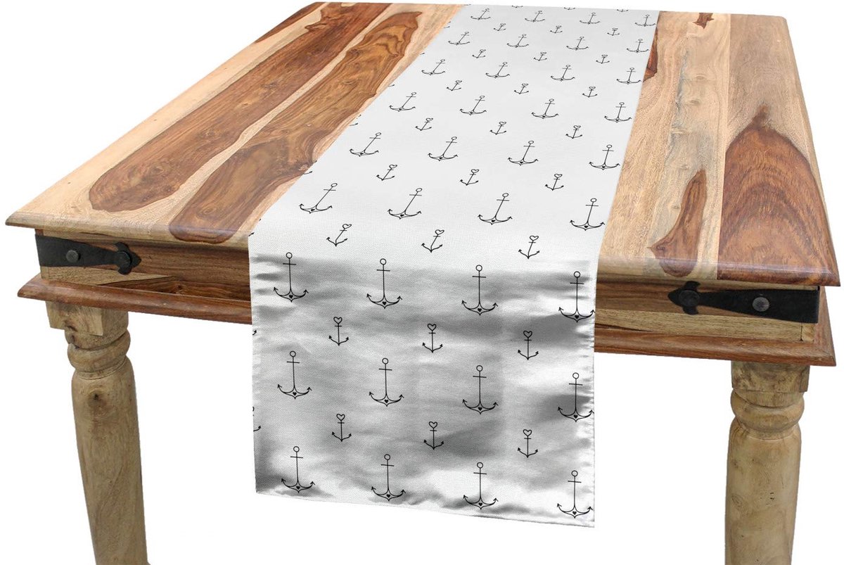 ABAKUHAUS Anker-tafelloper – Oud-School Tattoo – 40x300 cm – wit/zwart