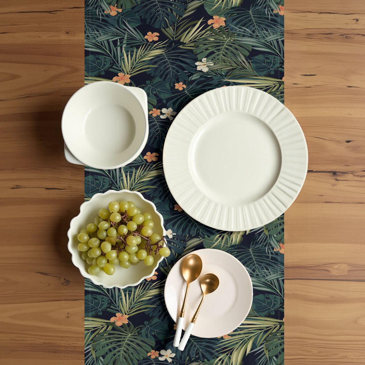 ABAKUHAUS Palmen-tafelloper – Exotische flora – 40x180 cm – Violet