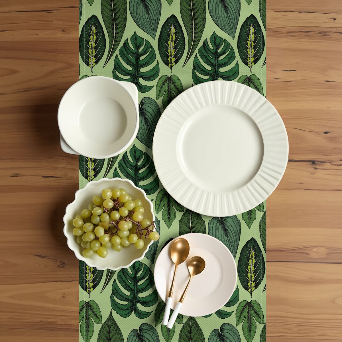 ABAKUHAUS Hawaii Tafelrunner – Palmblaadjes, 40x180 cm, Groen