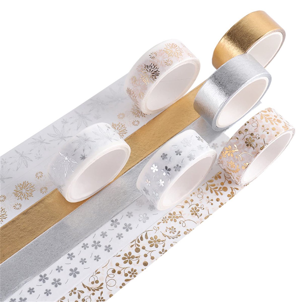 IMPERATORIS® Washi-tape - Masking Tape - Plakband Rol - Meerdere ontwerpen - Goud/Zilver - 6 Rollen
