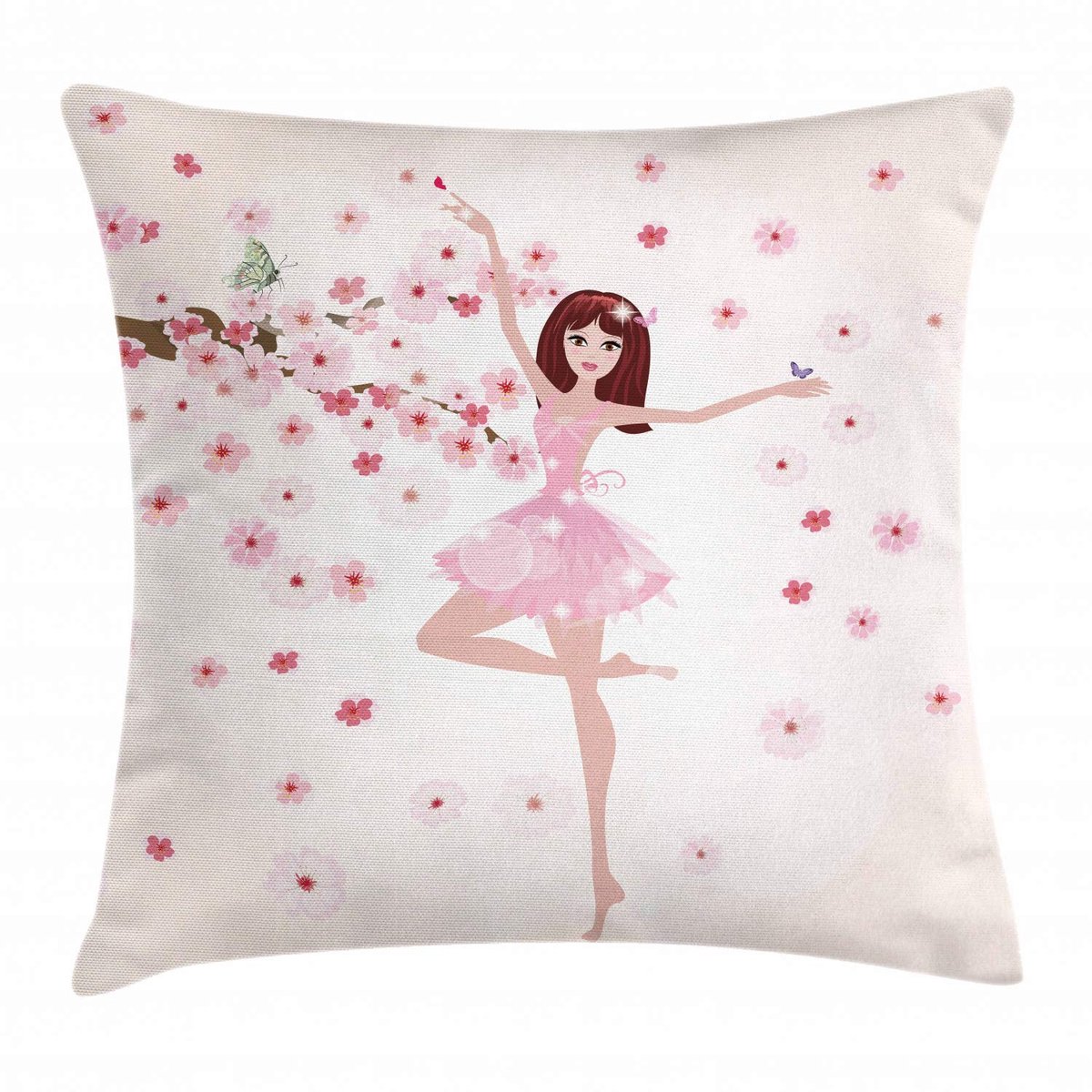 ABAKUHAUS Balletkussenhoes – Sakura-Meisje Ballerina – Dubbelzijdig bedrukt – Wasbaar met rits – 45x45 cm – Roze, Bleek, Perzik Rose