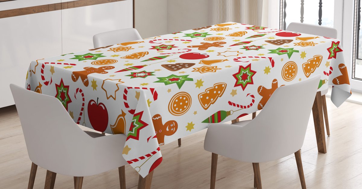 ABAKUHAUS peperkoekmannetje tafelkleed – 140x170 cm – Rood/Wit, wasbaar