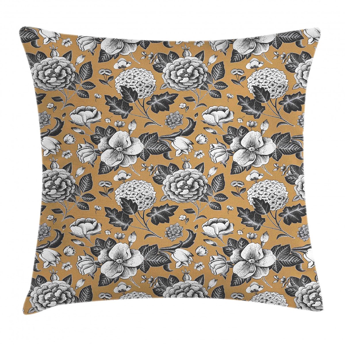 ABAKUHAUS kussenhoes – bloemen hondsroos – 45x45 cm – dubbelzijdig bedrukt Kamel