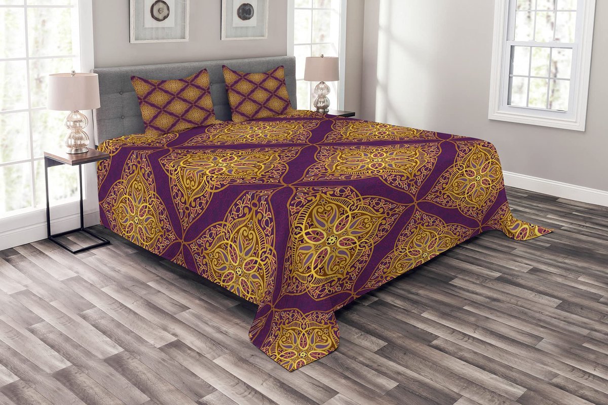 ABAKUHAUS Oriëntaalse Dekenset – Lila & Geel – 264x220 cm
