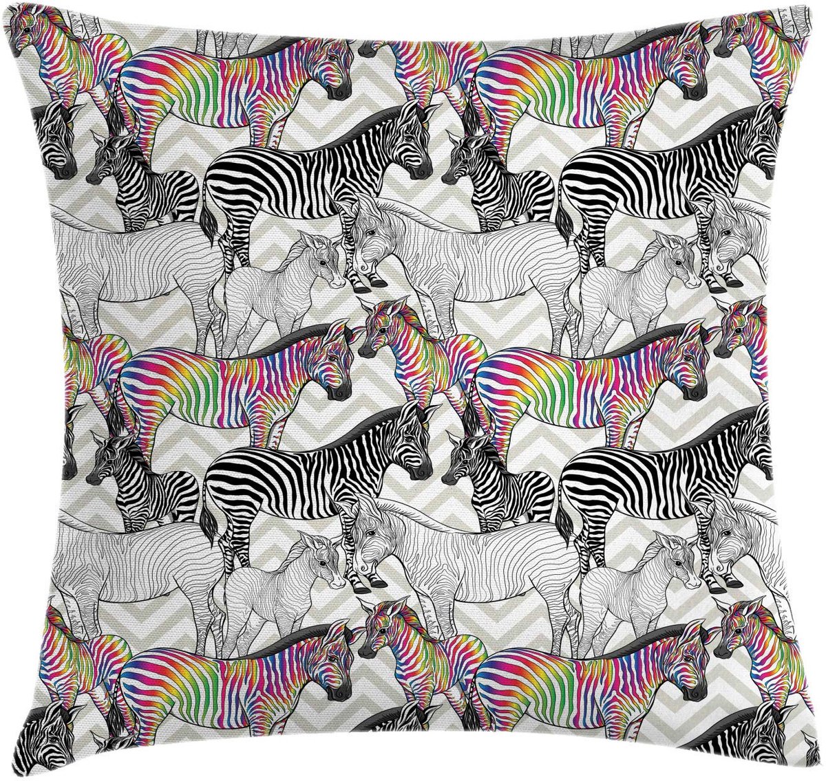 ABAKUHAUS Regenboogzebra – kussenhoes 40x40 cm – dubbelzijdig bedrukt, met rits Grijs