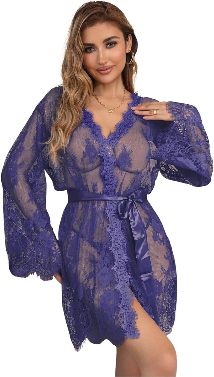 Dames Lingerie Babydoll Nachthemd met Kanten Kimono en String