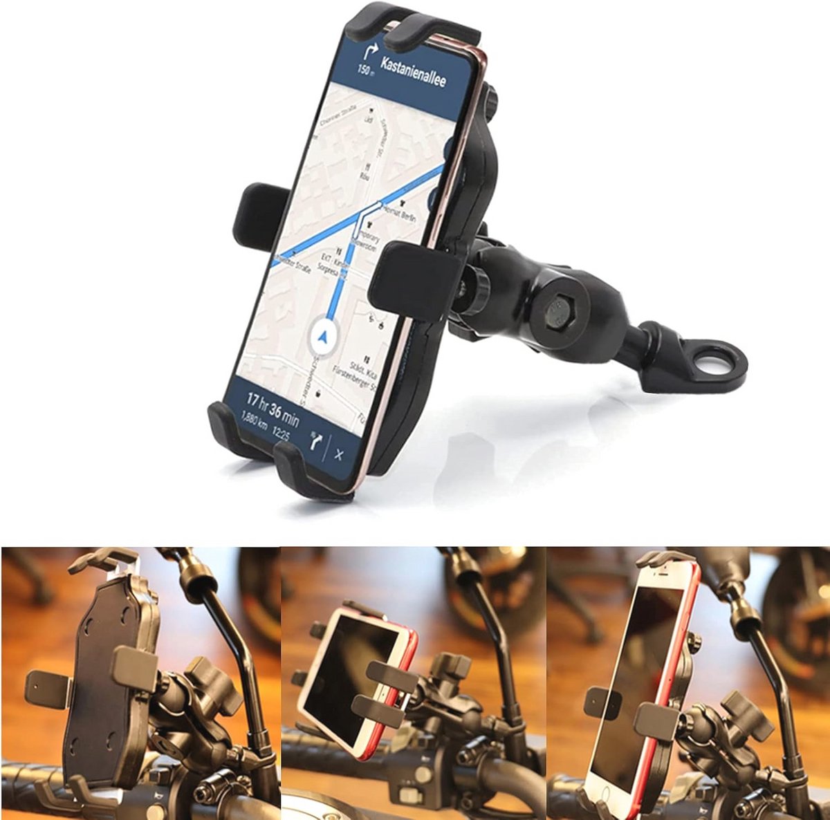 Universele Motor Fiets Telefoonhouder met 360° Rotatie en Anti-Schok