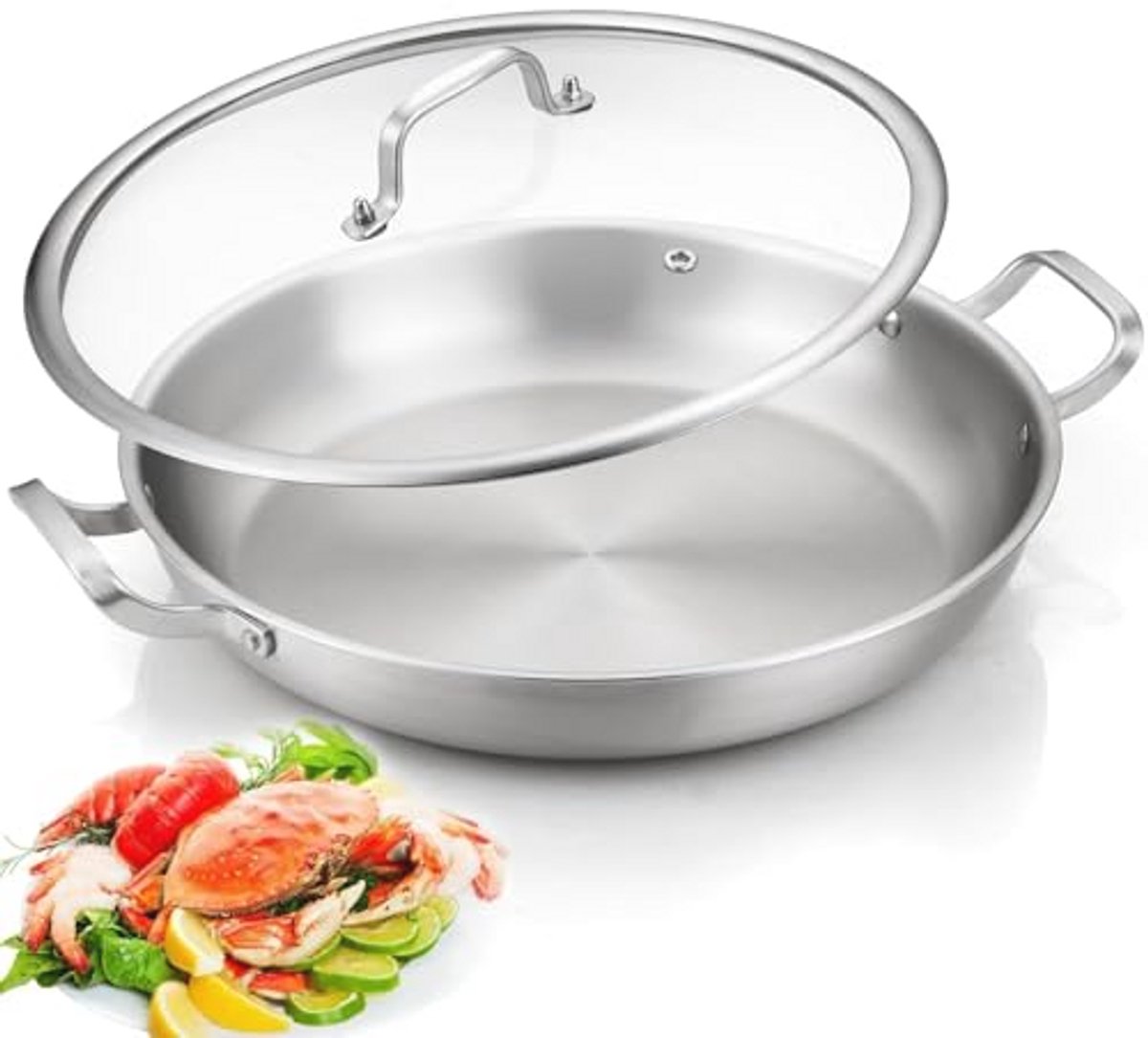 Grote 14 Inch Paella Pan van Roestvrij Staal - Ideaal voor Inductie en Vaatwasmachine