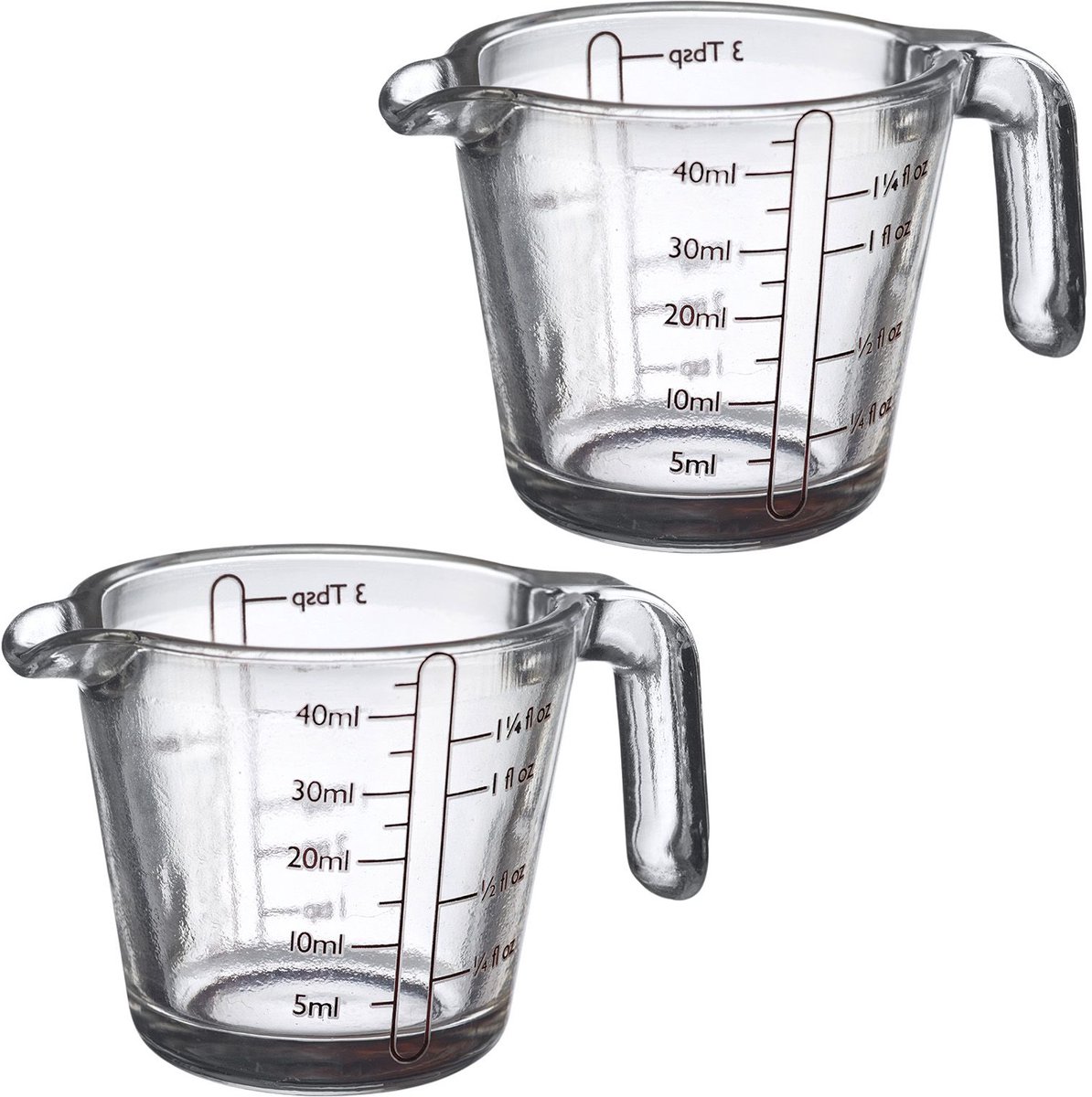 Westmark 2 Mini Meetglazen, 40 ml, 4 verschillende weegschalen, ovenbestendig, magnetron- en vriezerbestendig, kort, transparant/zwart, 305522E3
