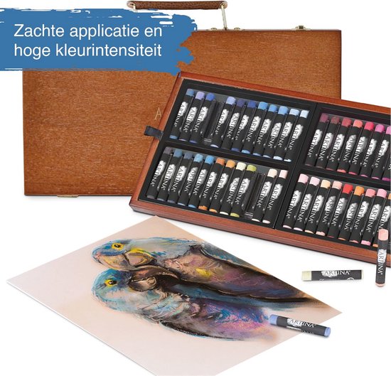 Pastel Krijtset in FSC Houten Kist - 96 Stuk Hoge Kwaliteit Zachte Pastelkrijtjes — afbeelding 4