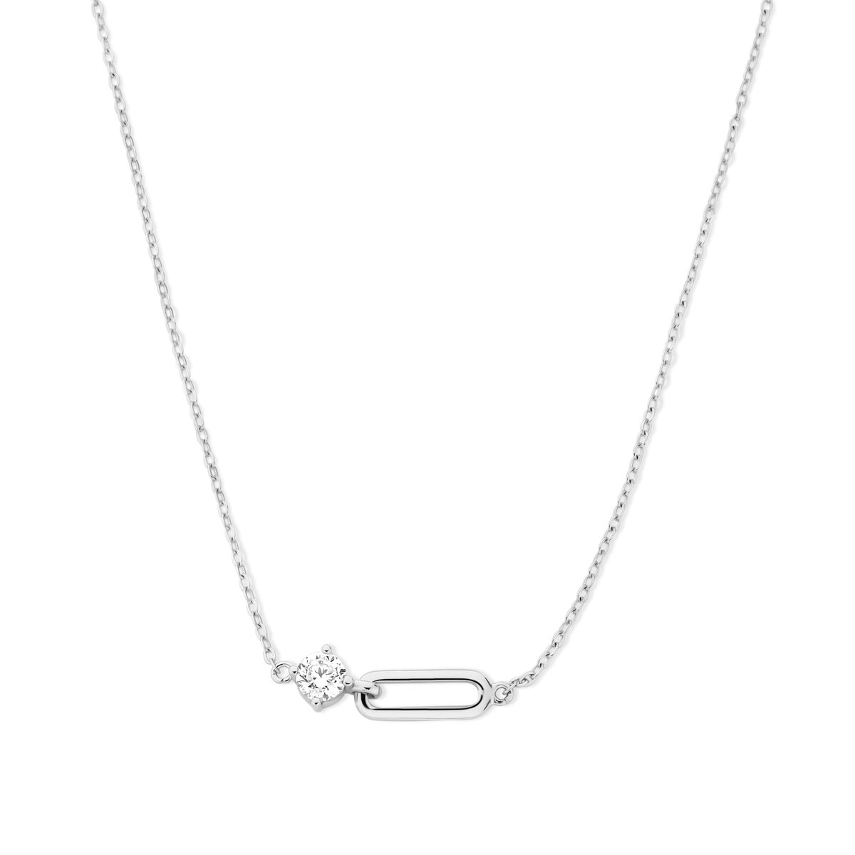 New Bling - 9NB-1614 - Zilveren Ketting met Witte Zirkonia-Steentjes – Gerhodineerd – Dames Ketting - 45cm