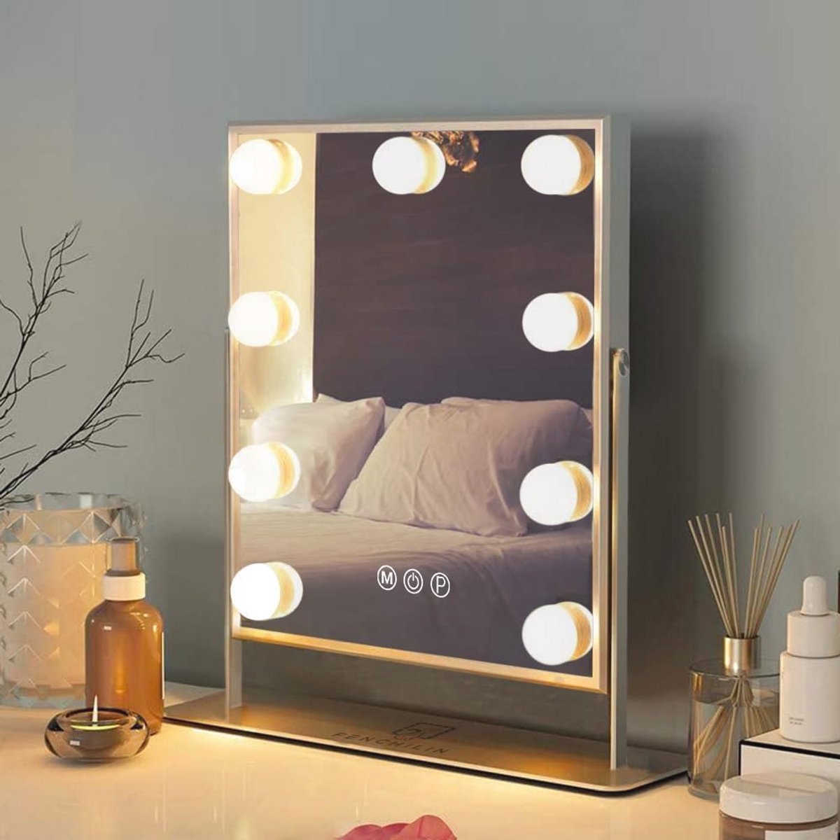 Hollywood Make-upspiegel met Verlichting en Bluetooth-speaker - Draadloos Oplaadstation en 10x Vergroting