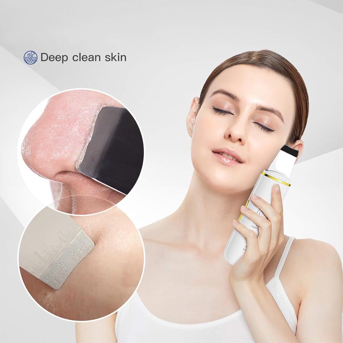 Ultrasoon gezichtsreinigingsapparaat - 4-in-1 exfoliant - 24K vibratie reinigt diep de poriën/revitaliseert de huid (wit)
