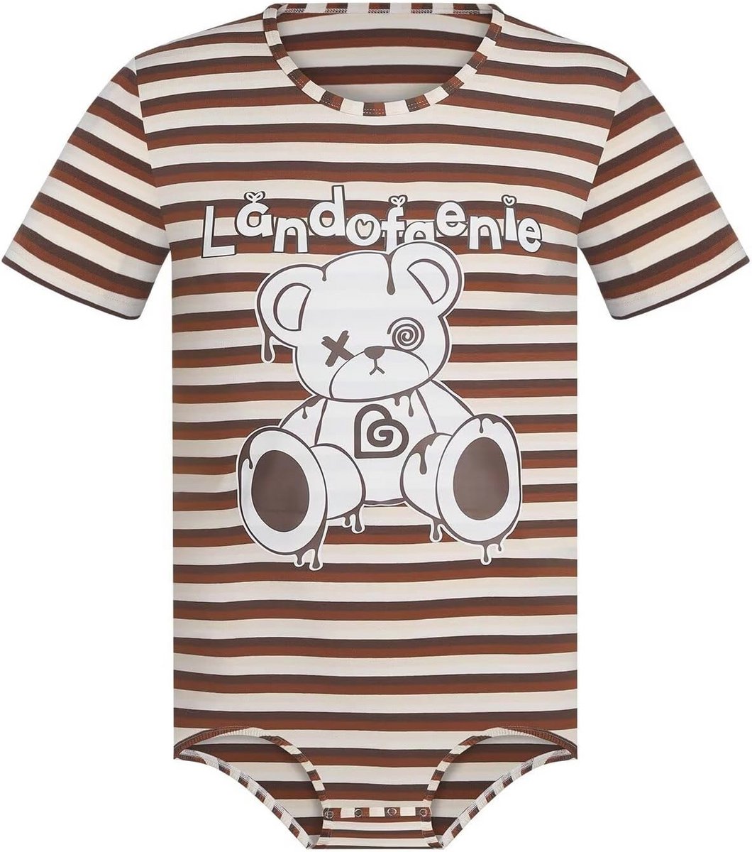 Heren Body Onsies Pyjama Rompers Strepen One Piece Shirt Ondergoed