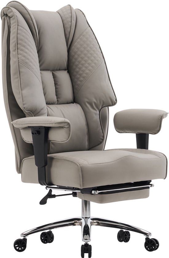 ZynoCore grote bureaustoel 180kg – leder – voetsteun – lichtgrijs