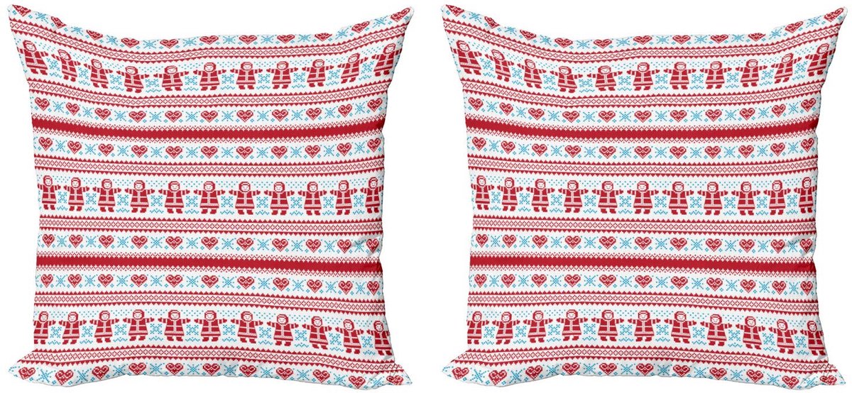 ABAKUHAUS Noordische Kussenhoes – 2x45x45 cm – Dubbelzijdig bedrukt – Blauw-Wit Rood