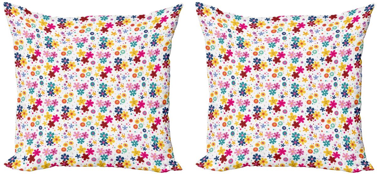 ABAKUHAUS Kussenhoes Set 2x 40x40 cm – Dubbelzijdig bedrukt – Kleurrijk Wit