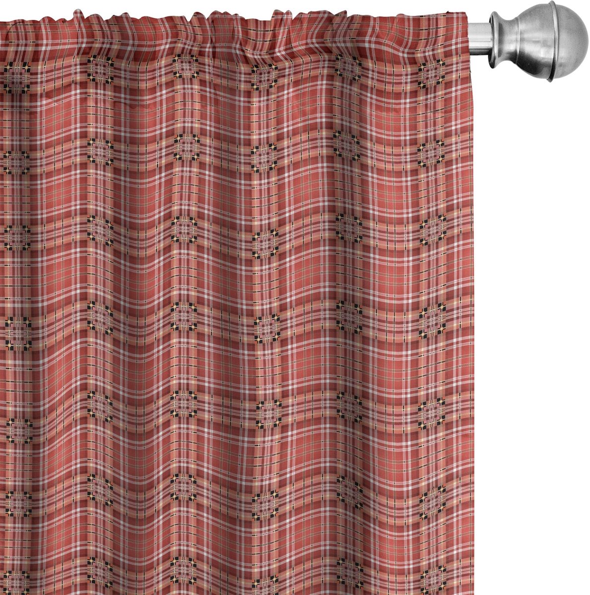 ABAKUHAUS Geruit gordijnen – 2x75x175 cm – microvezel Dunkler Koralle Orange Weiß