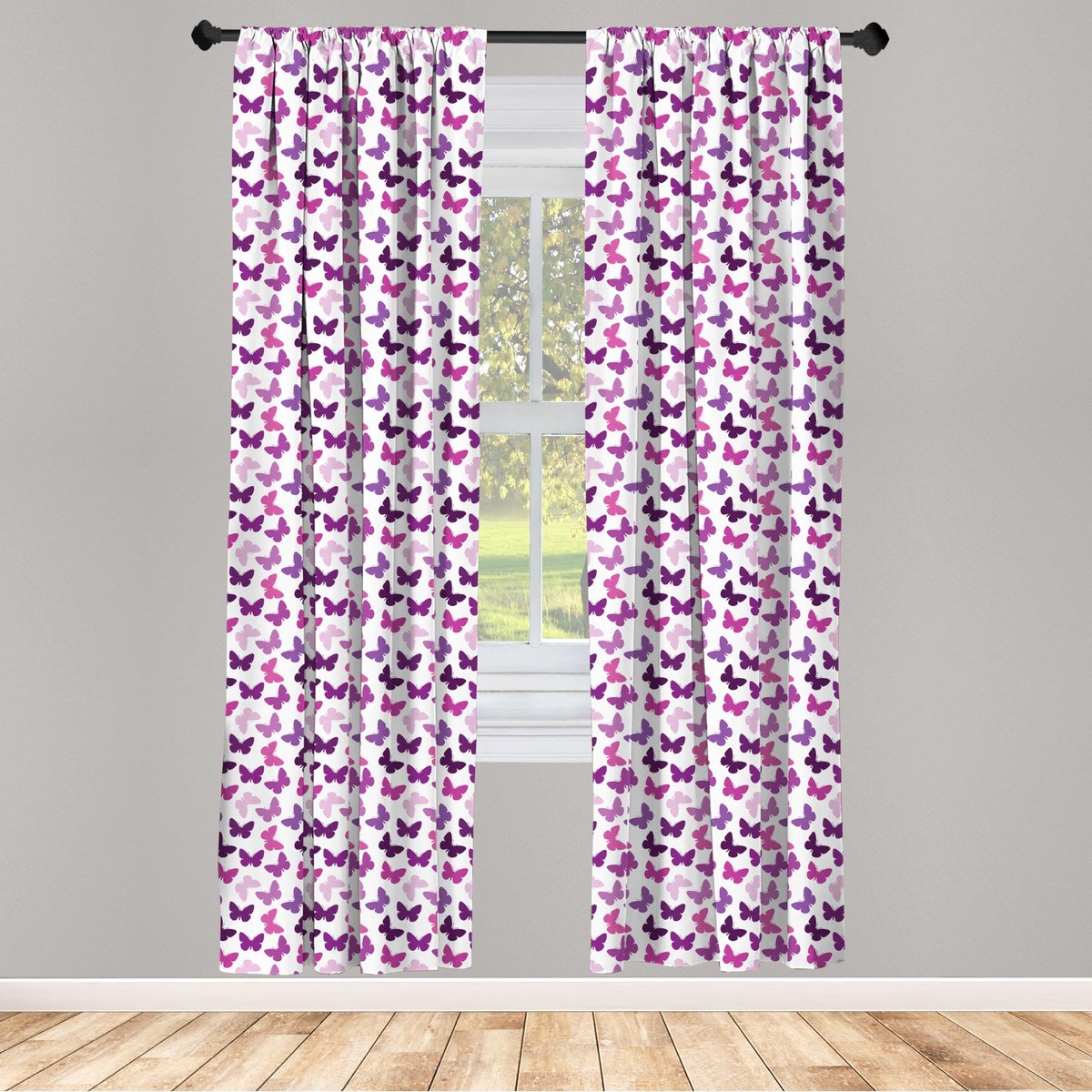 ABAKUHAUS Vlinder overgordijnset – 2 delig – 75 x 175 cm – microvezel Bruin