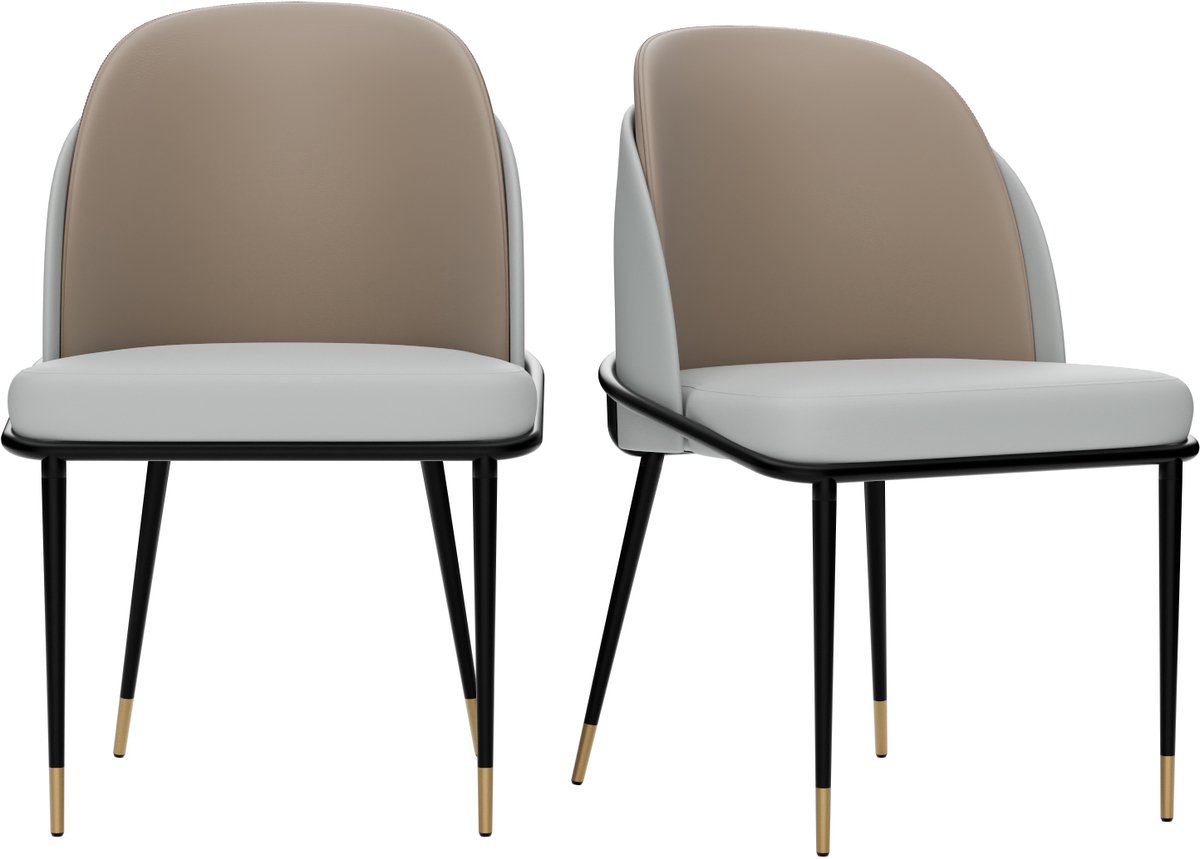 FATIVO Eetkamerstoelen - Set van 2 - Beige & witgrijs - Gepolstered Microvezel - H80.5cm - Max. Draagvermogen 150KG