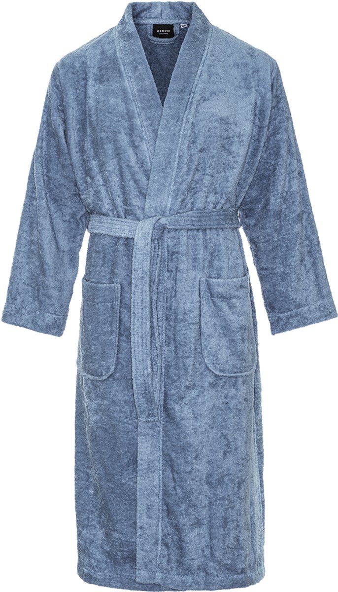 Kimono badstof katoen – badjas dames – badjas heren – 100% badstof katoen - Oekotex100 - sauna – denim blauw - XXL/XXXL