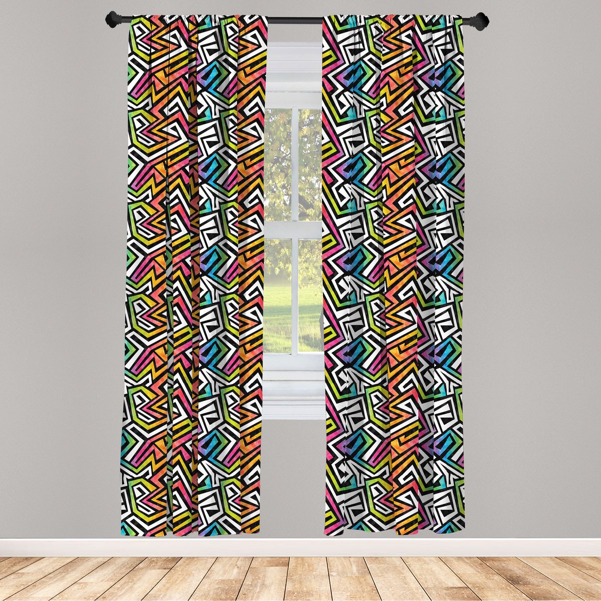ABAKUHAUS Raamgordijnen – Geometrisch – 2x75x175 cm – Microvezel