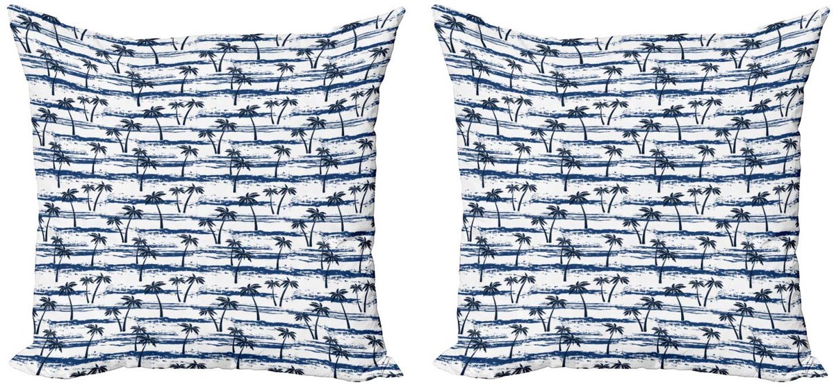ABAKUHAUS Tropisch Kussenhoes Set – 2x60x60 cm – Dubbelzijdig bedrukt – Nachtblauw