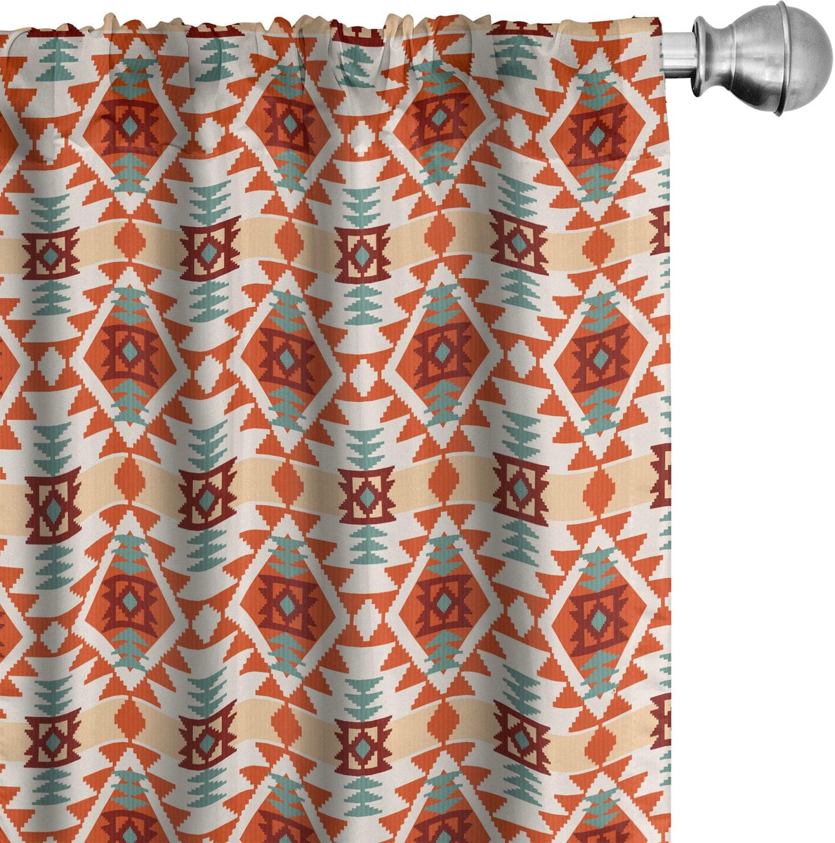 ABAKUHAUS Tribale Gordijnen – 2x75x245 cm – microvezel, Teal Crème Rood