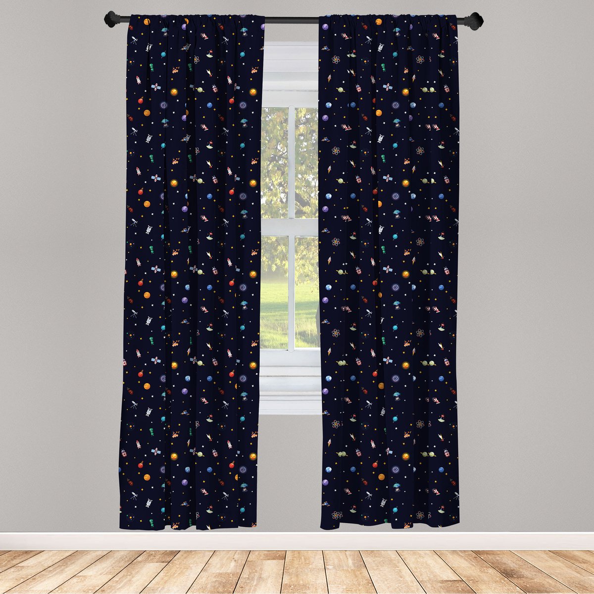 ABAKUHAUS Ruimteschipgordijnen – 2x75x175 cm – Veelkleurig