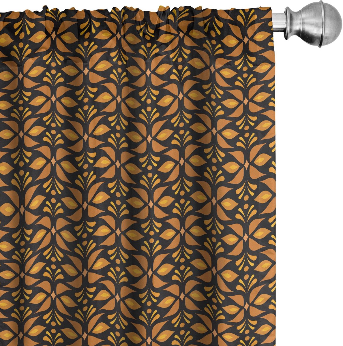 ABAKUHAUS Retro Gordijnen – Geometrische Bloemen – 2x75x225 cm – Taupe/Marigold