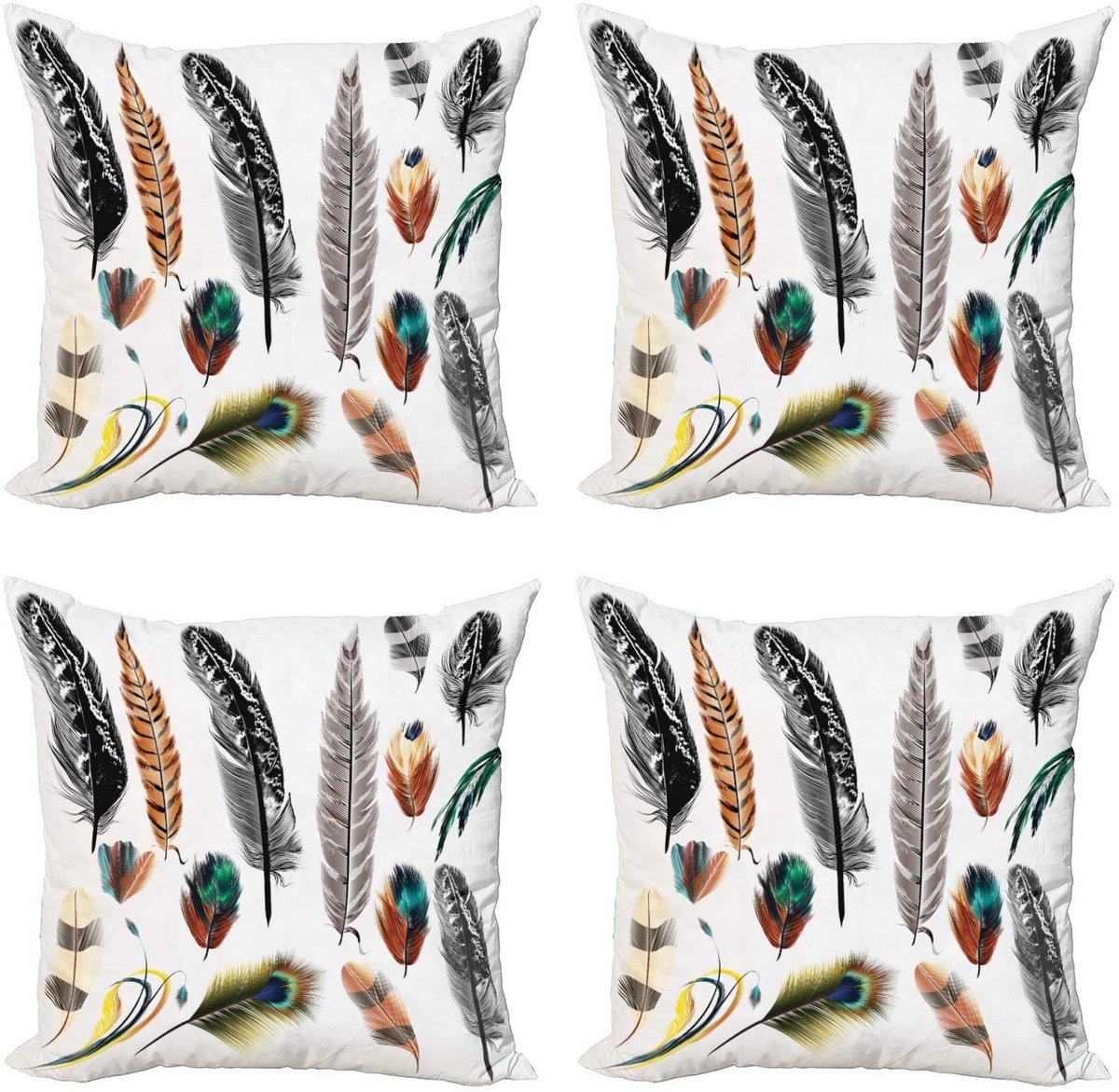 ABAKUHAUS Kussenhoes Set Bohemien – Vogelveren Retro – 50x50 cm Wit