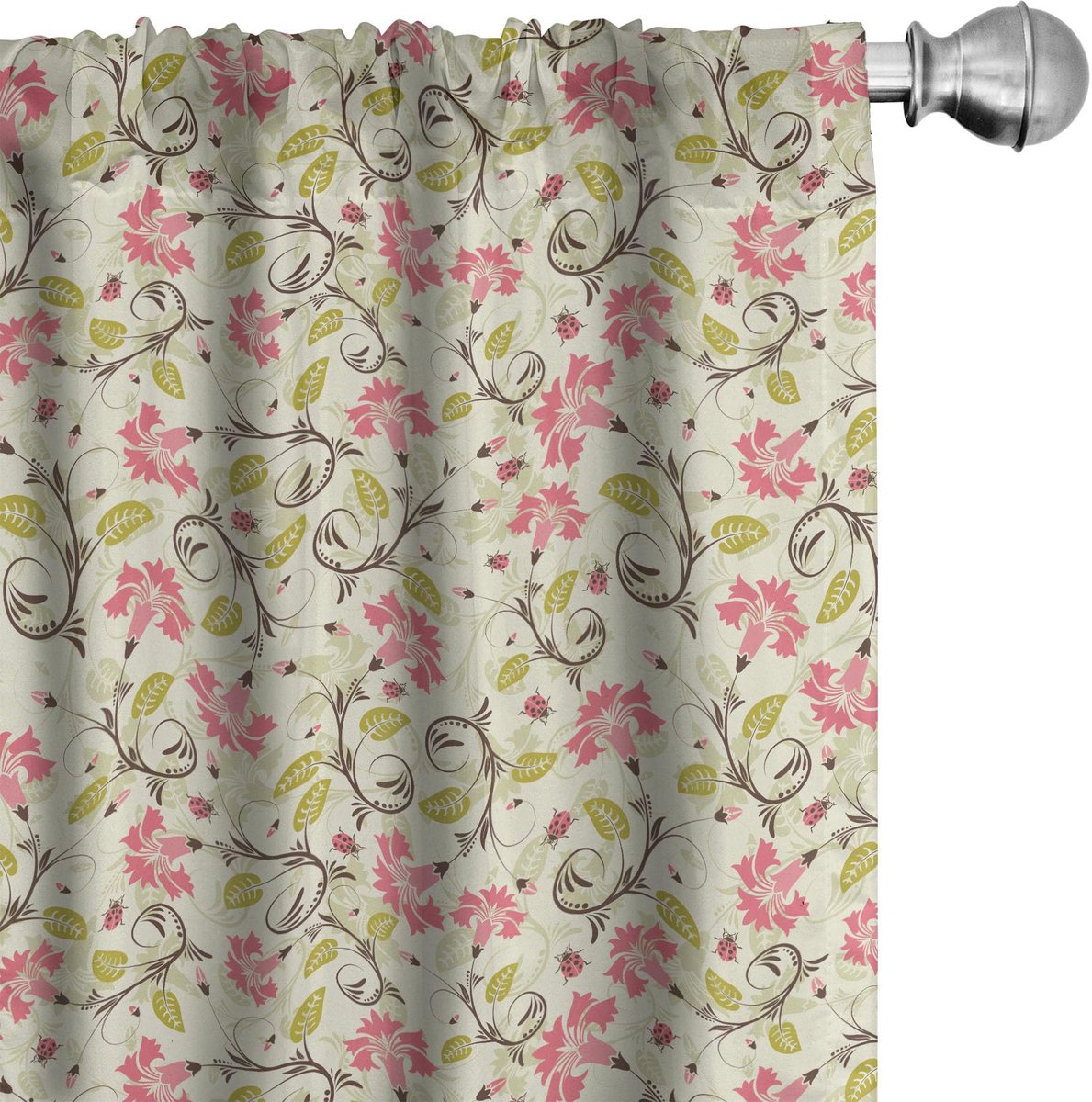 ABAKUHAUS lieveheersbeestjes gordijnen – 2x75x175 cm – microvezel – lichtgroen/roze