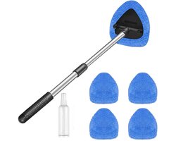 Windschermreinigingsgereedschap - Autoreinigingsset - Met uitbreidbaar handvat en 4 herbruikbare microvezelkussens - Vervangt van 31 cm tot 49 cm bij samenvouwen - Autoglaswiperassemblage - Blauw