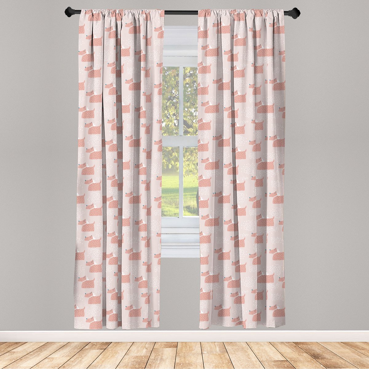ABAKUHAUS 2-delige honden gordijnen – 75x245 cm – microvezel – donker zalm en wit