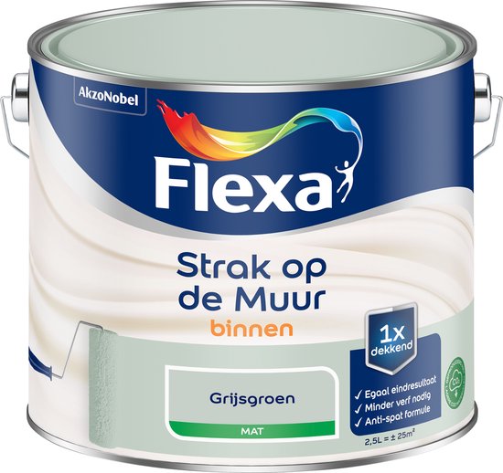Flexa - Strak op de Muur Binnen Muurverf Mat - Grijsgroen - Strak - 2.5 L
