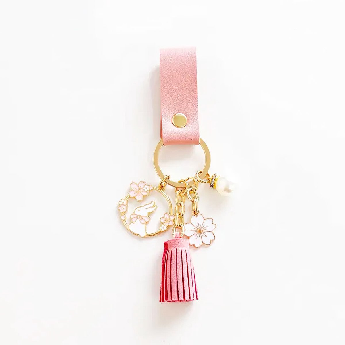 Ainy - Sakura Konijn Kwastje Keychain | Sleutelhangers voor kinderen en volwassenen | Auto of fiets sleutelhanger met quick-release ringen | Mode accessoires | cadeau voor vrouwen